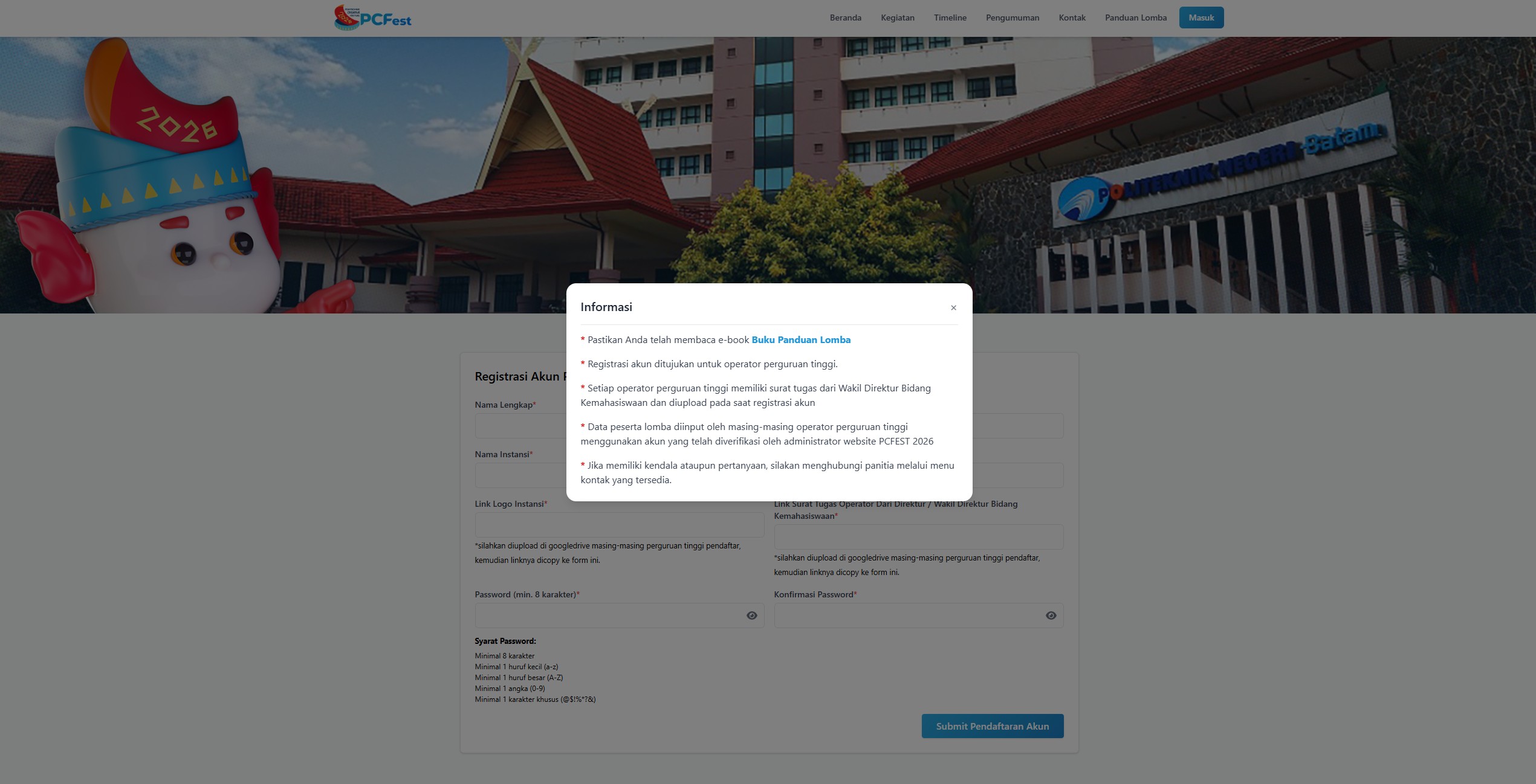 Form Pendaftaran Akun Operator